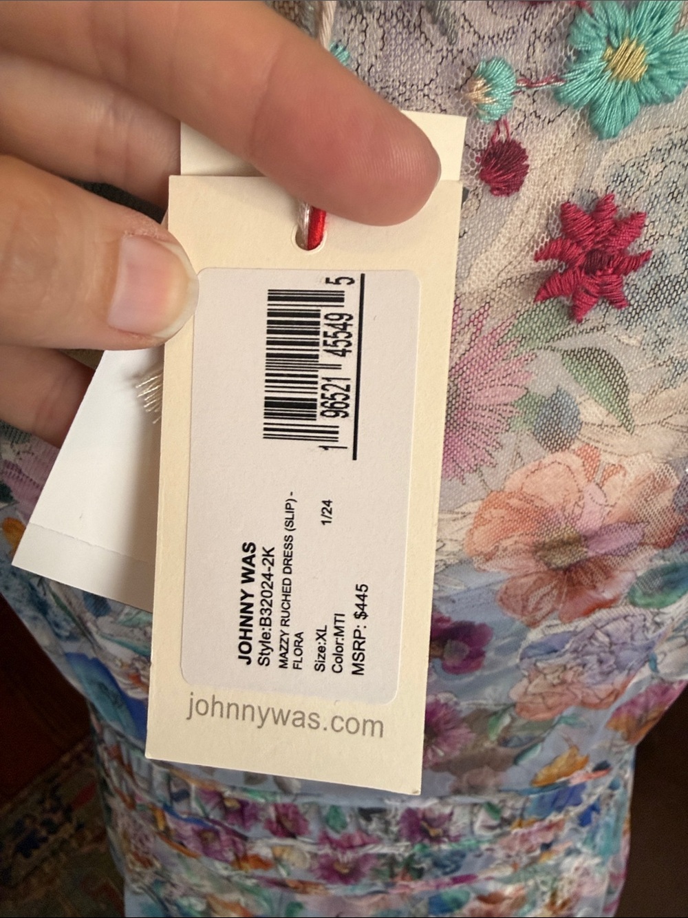 Johnny Was Mazzy Ruched Dress Flora Embroidered Maxi Dress - Picture 2 of 15